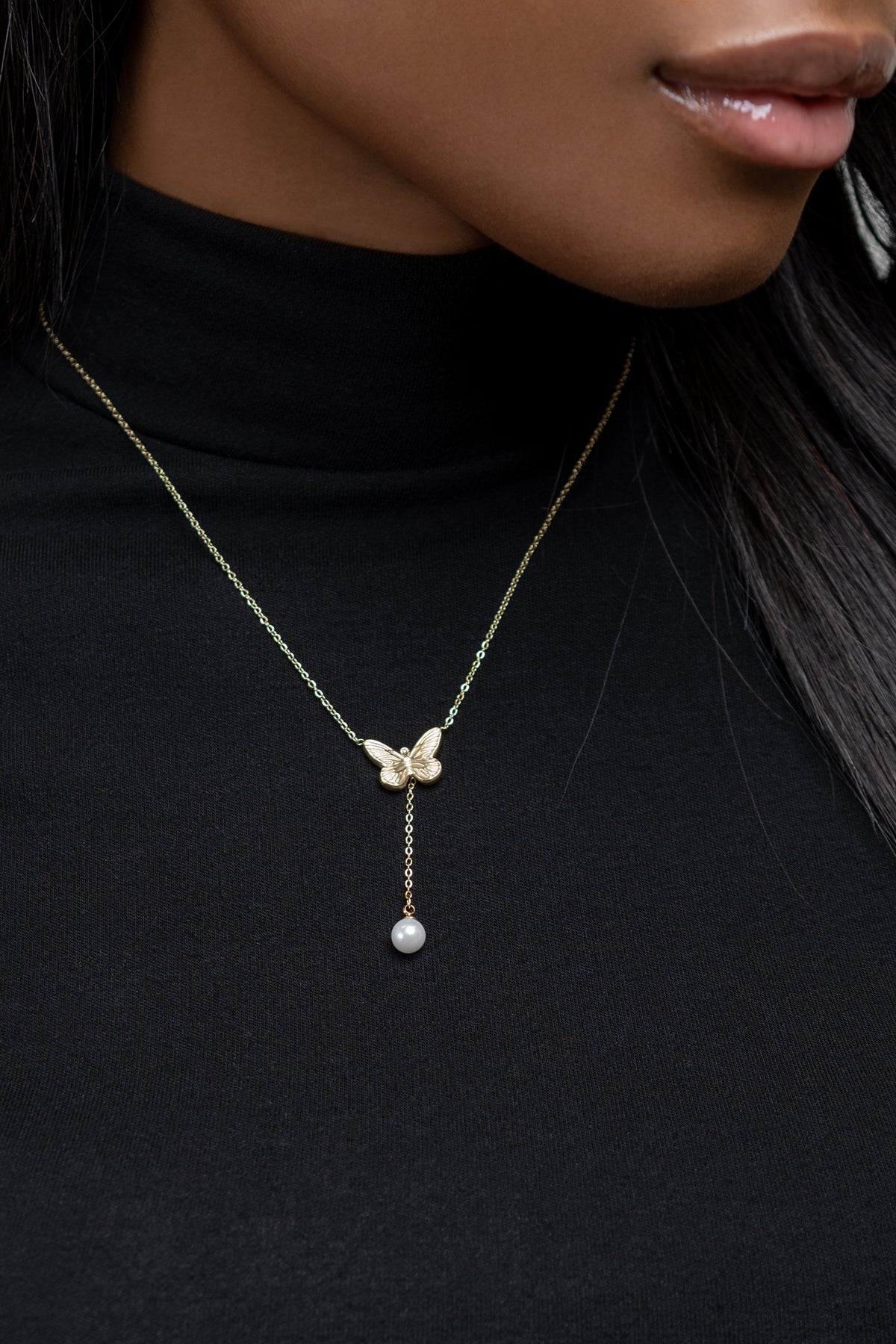 Resilient Butterfly Pearl Drop Necklace - HARMA