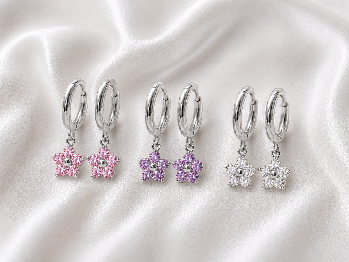 Harma Girls Little Bloom Zirconia Silver 10mm Hoop Earrings - HARMA