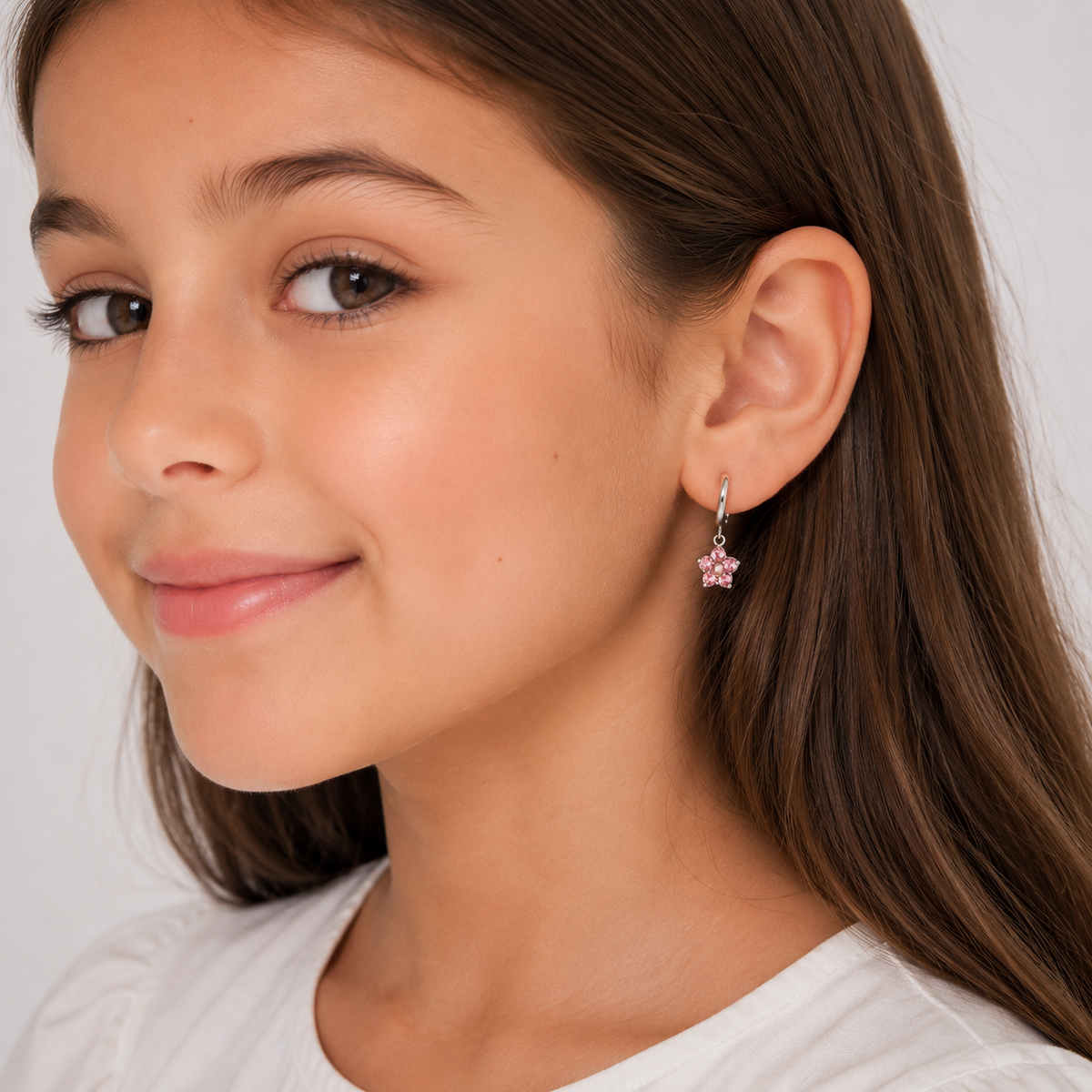 Harma Girls Little Bloom Zirconia Silver 10mm Hoop Earrings - HARMA