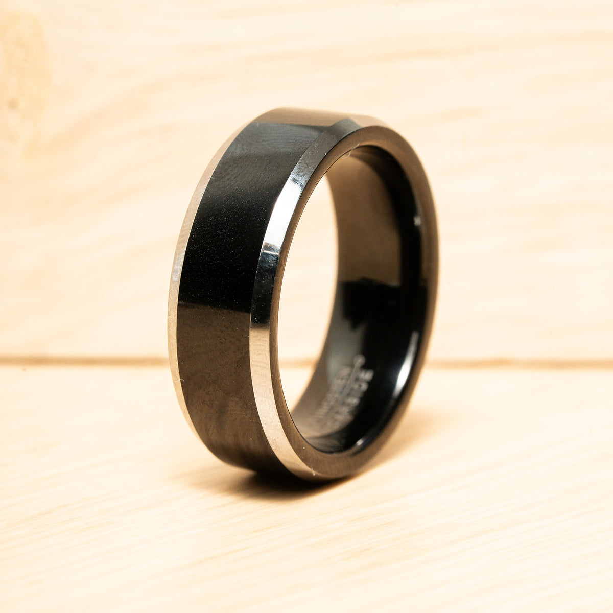Men Black Silver Edge Glossy Tungsten Carbide Ring - HARMA
