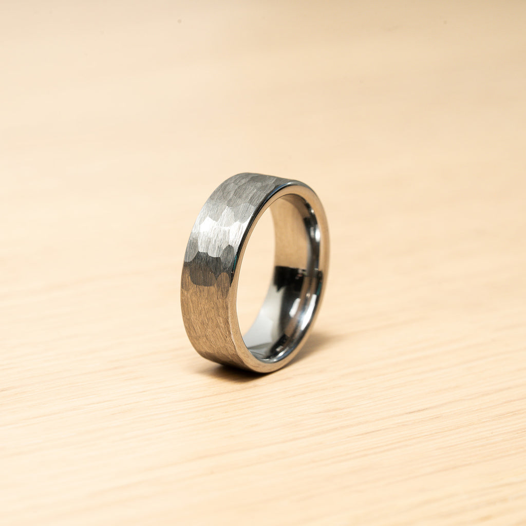 Men Hammered Silver Tungsten Carbide Ring - HARMA